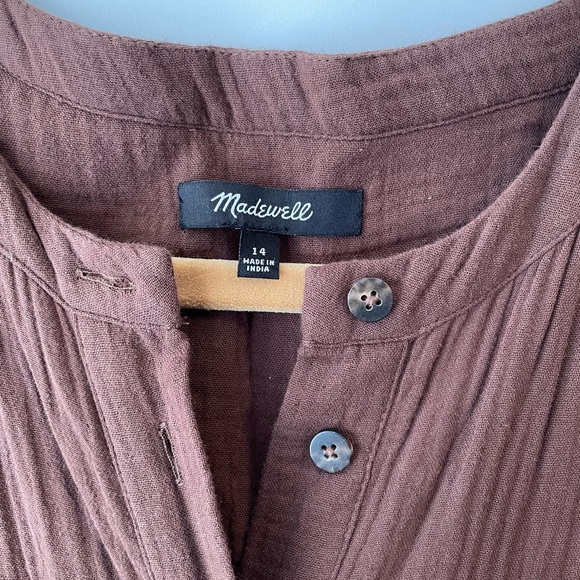 Madewell Brown 100% Cotton Gauze Pocket Coverall Romper Jumpsuit Women Size 14 - Picture 4 of 6